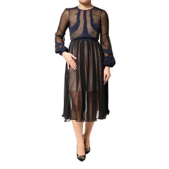 N.21 Blue Long Sleeves Sheer Silk Sheath A-line Midi Women's Dress (Pre-Owned)